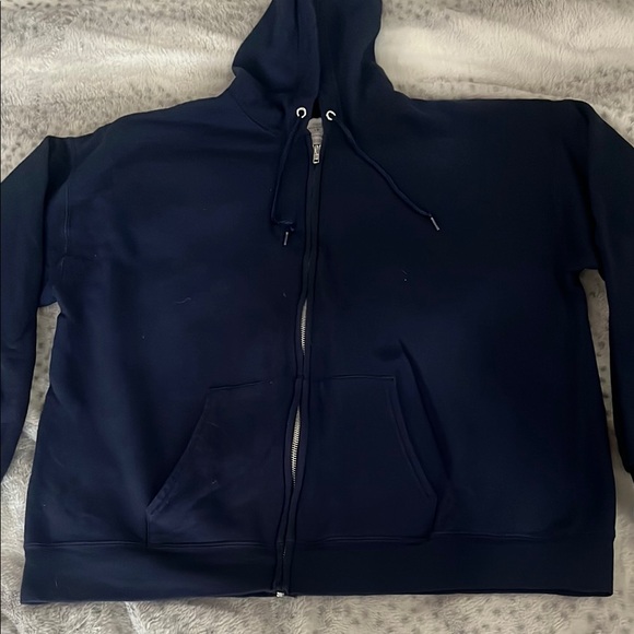 Navy Blue Zip-Up Hoodie XL classic unlined full zip hooded sweatshirt Hanes - Picture 1 of 3